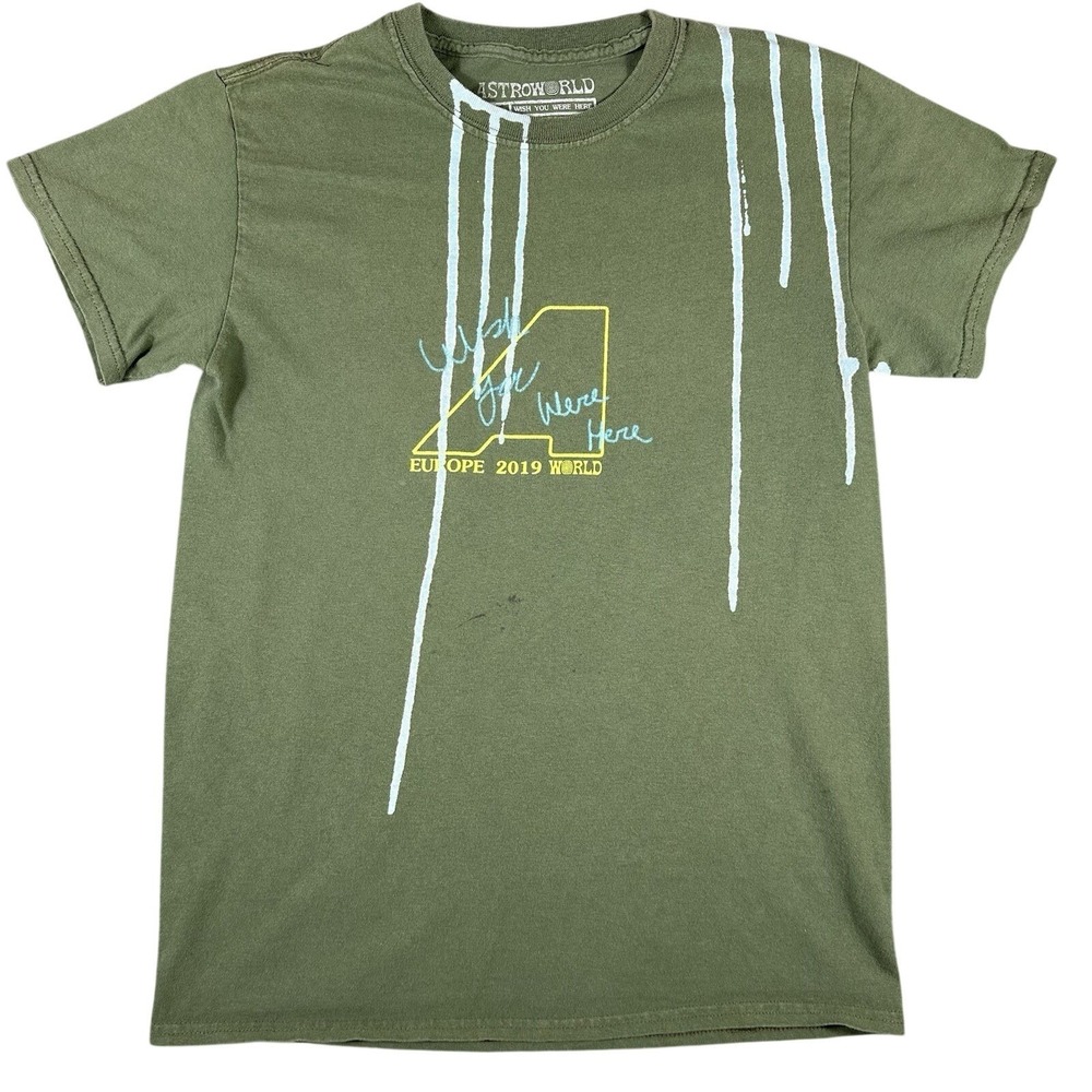 Astroworld Graphic T-Shirt Mens Small Olive Green Europe 2019 World Travis Scott